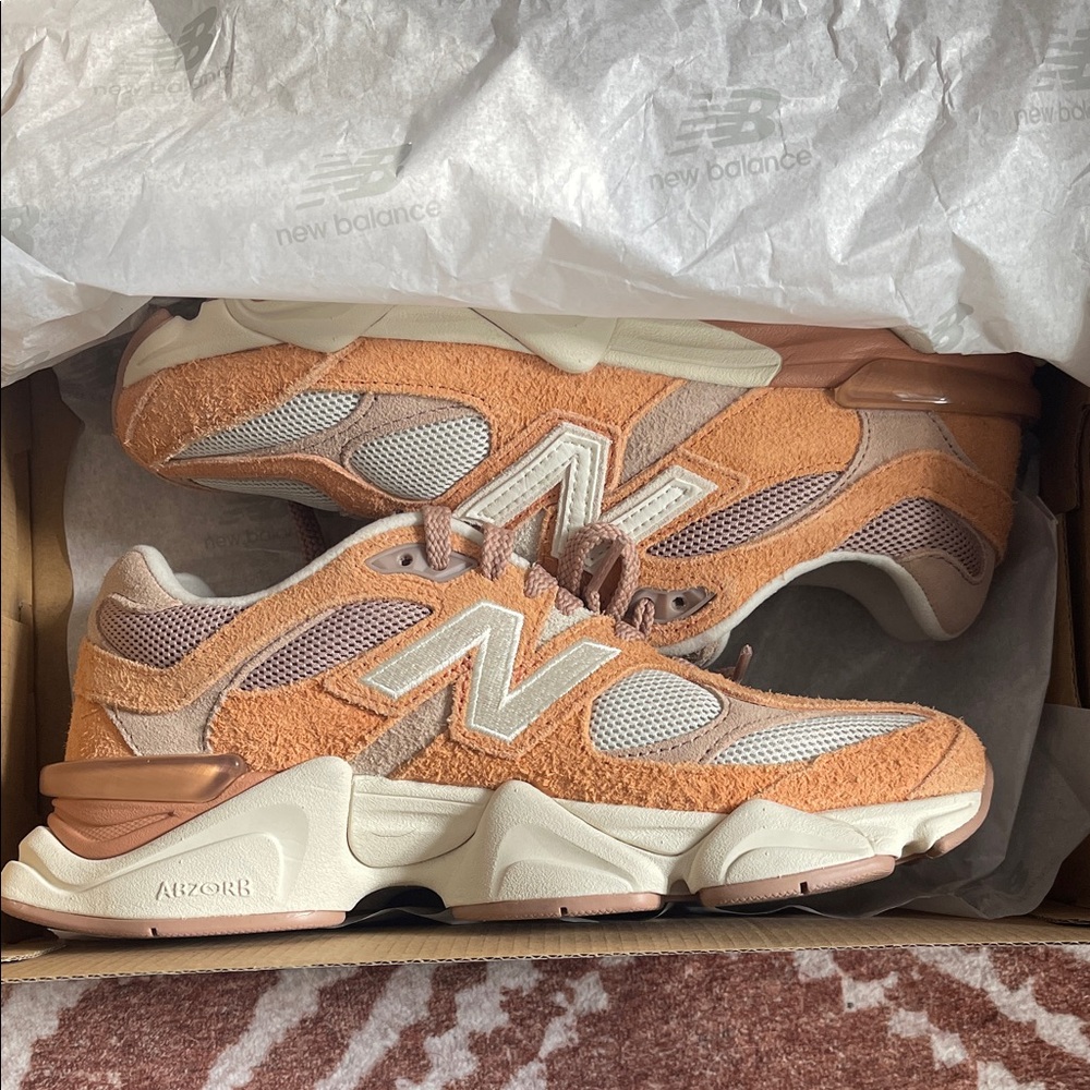 New Balance 9060 Shoes in Orange, taupe, and cream - Picture 2 of 6